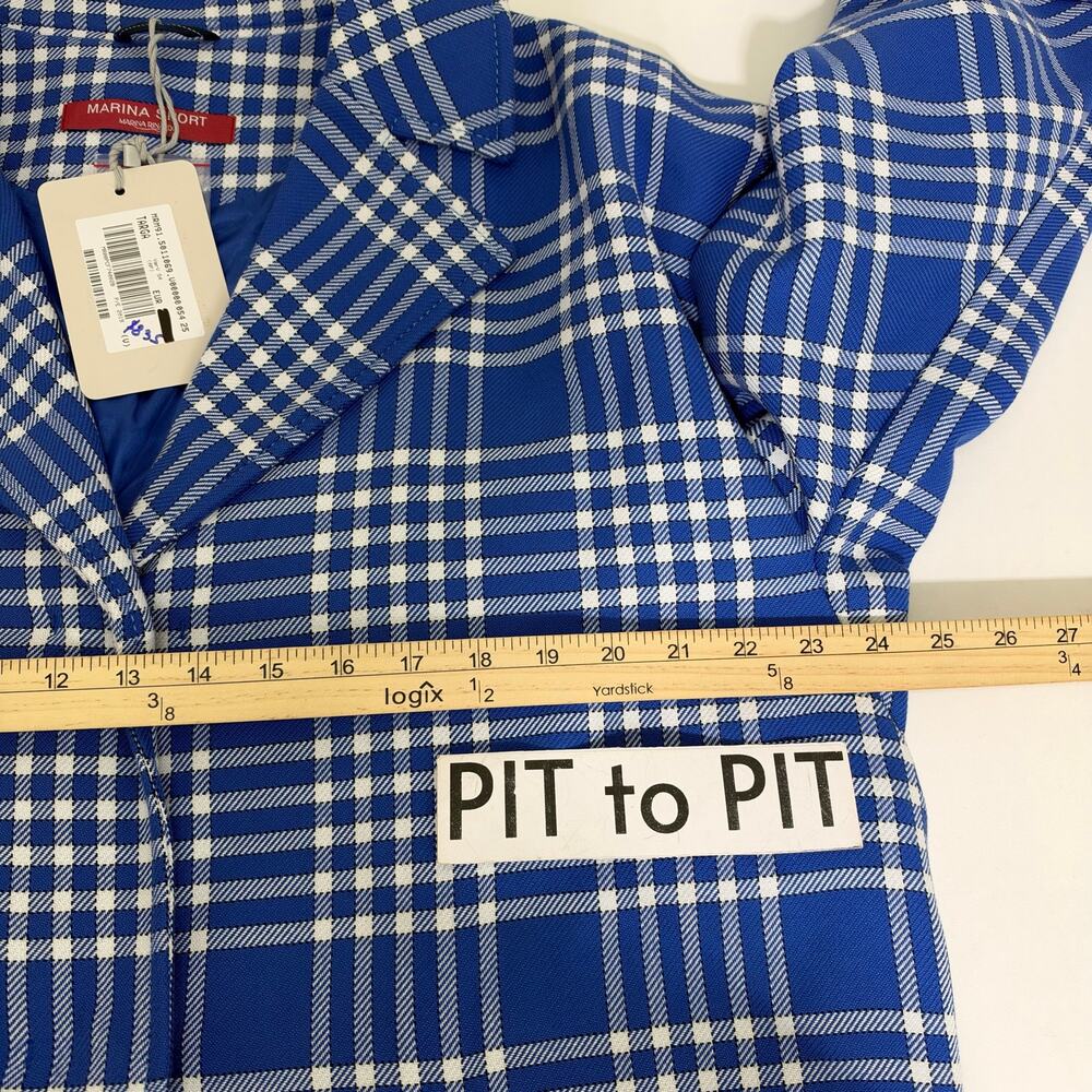 NWT Marina Rinaldi Blue & White Checked Overcoat US 16 Preppy Coastal Academia - Picture 7 of 12